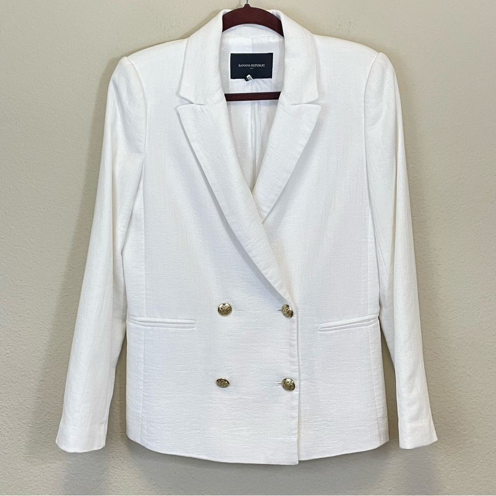 Banana Republic Women’s White Cotton-Linen Blend Double Breasted Blazer Size 2